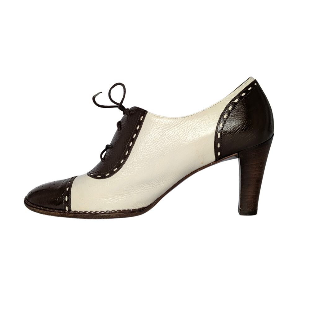 Salvatore Ferragamo Two-Tone Leather Lace-Up Oxford Heels Vintage Sz 9.5 - Picture 2 of 8